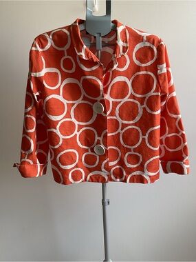 Painted Pony Women's XL Orange Circle Print Jacket Overshirt Button Front